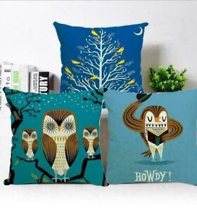 Owl Throw Waist pillow Sofa Decor Cotton Cover Case Linen Printing Car