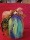 Needle felted fairy White Wings, ornaments, soft sculpture, Peacock Feather. 9"