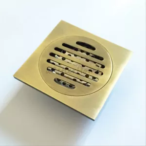 Colador de drenaje de piso cuadrado de bronce antiguo sólido para baño - Imagen 1 de 3