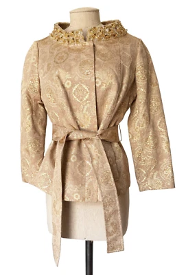 Chaqueta de Cóctel TERI JON Detalle de Cuentas Cinturón Champagne Dorado Damasco Forrada Talla 4 Foto 1 de 4