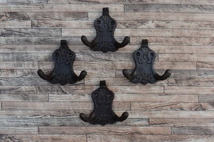 4x Vintage Cast Iron Hooks Hat Coat Pan Pot Double Kitchen Hook Wall Hanger hook - Picture 1 of 11