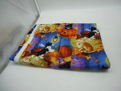 南瓜和小猫秋季季节性织物预切1码万圣节100%纯棉(BK — 第 1/4 张图片