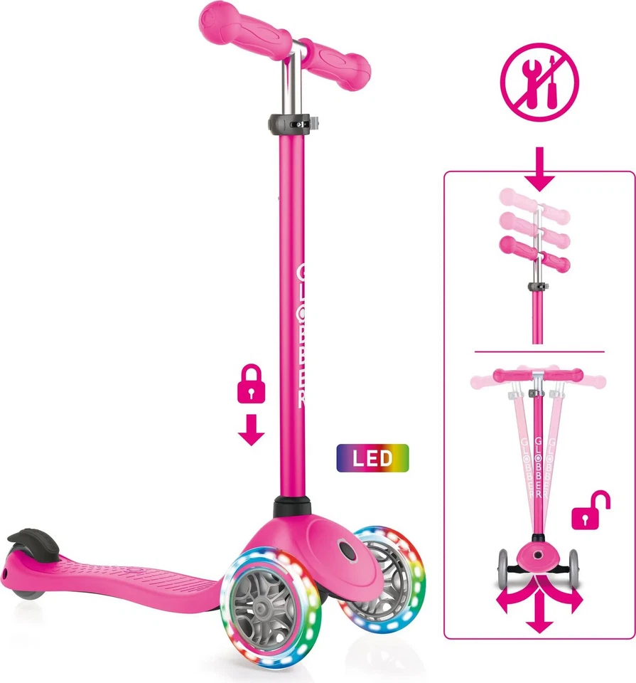 GLOBBER PRIMO LIGHTS Roller Kinder Scooter neon pink mit Leuchtrollen Scoot806 - Bild 1 von 1