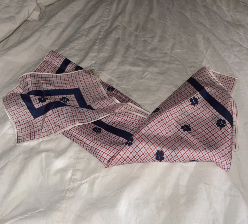 Vintage Echo Square Silk Bandana Scarf Neckerchief, White Blue Red Plaid - Image 1 of 4