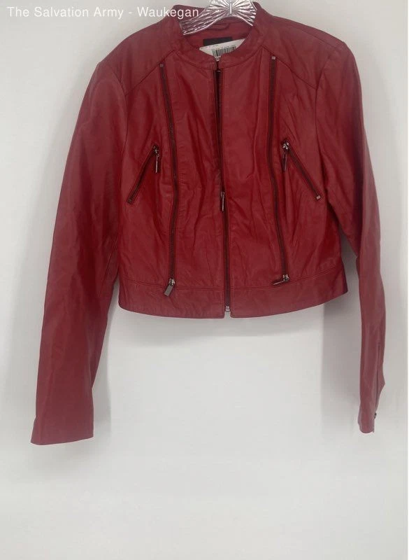 Bebe Womens Red Leather Regular Fit Long Sleeve Full-Zip Biker Jacket Size L - Image 1 of 4
