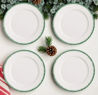 Williams Sonoma S/4 Aerin Placas Cargador Plumadas Verde 14.25" NUEVO Gres Foto 1 de 4