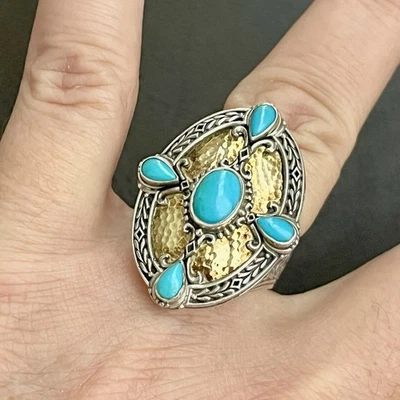 Konstantino 18k gold turquoise and sterling silver ring - Image 1 of 4