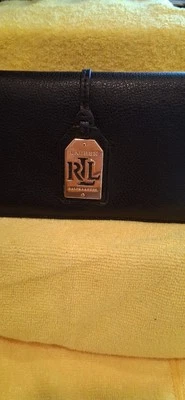 RALPH LAUREN ZIPPERED WALLET  PEBBLED BLACK LEATHER ORGIANIZER.  @a - Image 1 of 4