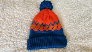 Patagonia Beanie Mütze Kinder One Size blau orange Strick Bommel Wintermütze - Bild 1 von 7