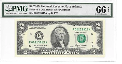 2009 Atlanta $2 FRN (FA Block) PMG 66 EPQ Gem Uncirculated - Image 1 of 4