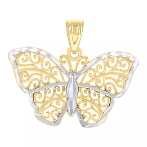 10kt Two-tone Gold Womens Butterfly Fashion Charm Pendant Necklace 17.1mm Large - Picture 1 of 7