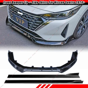 For Nissan Sentra 2024+ V Style Gloss Blk Front Bumper Lip Spoiler + Side Skirts - Picture 1 of 15