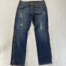 Baby Phat jeans stretch sz 11 zip up sides Gold rhinestones distressed  tapered