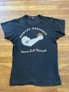 Vintage 70s Detroit Harley Davidson Anti Japan Arm Crushing Tee 3D Emblem RARE - Bild 1 von 6