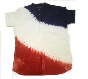 Red/White/Blue African Tie-Dye Print Quality Short Sleeve Button Down Shirt. L - Picture 1 of 2