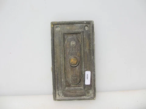 Victorian Brass Doorbell Door Bell Button Old Antique Vintage "PRESS" Cover