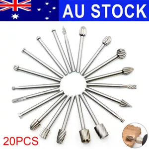 20X HSS Rotary Bits Set Router Burr Wood Rasp File Drill Bit Wood Timber Carving - Picture 1 of 8