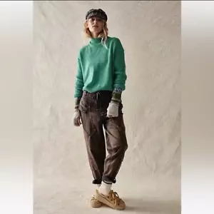 Free People Wilder Cargo Pants Marin Banded Waist Zip Drawstring Straight Leg L - Picture 1 of 7