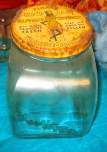 Vintage Übertopf Erdnussglas Glas mit Deckel - Bild 1 von 3