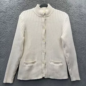 Vintage 90s MinimalChunky Cotton Ribbed Cardigan Sweater Mock Neck M Classic - Bild 1 von 7