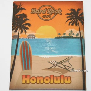 2017 HONOLULU HAWAII Hard Rock Cafe Frig Magnet Poster Beach Palm Tree Sunset  - Picture 1 of 1