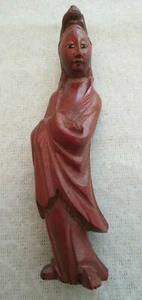Madera tallada vintage Kwan Yin (Quan Yin) con ojos incrustados - 4,5" - chino - Imagen 1 de 12