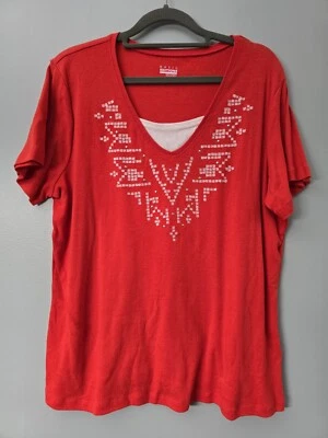 Basic Editions Women's Red Metal Embellished Front Knit Blouse Top Size XL - Image 1 of 4