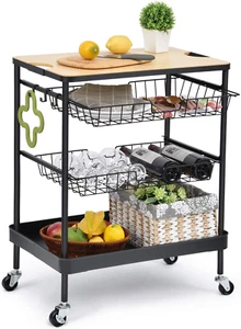 Kitchen Island Serving Cart with Utility Wood Tabletop, 4-Tier Rolling Storage C - Picture 1 of 8