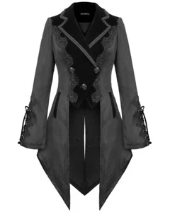 Devil Fashion Womens Gothic Steampunk Regency Tailcoat Jacket Black Velvet VTG - Picture 1 of 13