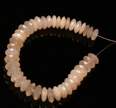 White Moonstone Gems 10 mm Size German Cut Rondelle Beads 7" Strand - Image 1 of 4