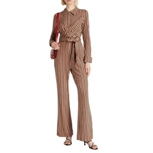 Diane von Furstenberg Damen Natur Michele Gürtel Bedruckt Jersey Jumpsuit XL - Bild 1 von 9