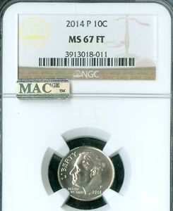 2014 P ROOSEVELT DIME NGC MS67 FT PQ MAC SPOTLESS . - Picture 1 of 2