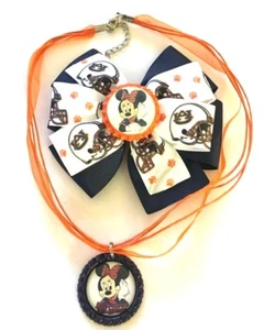 Handmade Auburn Tigers Minnie Mouse Inspired Girl's Hair Bow & Necklace Set  - Picture 1 of 3