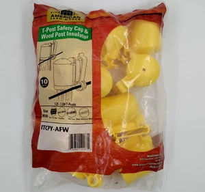 New T-POST CAPS American Farmwork-Post Safety Cap and Insulators Yellow 10 Pack - Picture 1 of 3