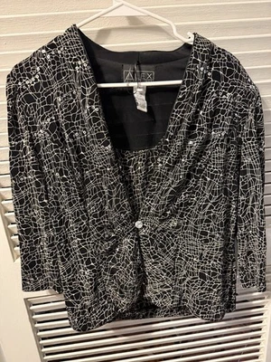 Alex Evenings black and white sequin jacket And Tank Top (2 Piece) Size Large - Image 1 of 4