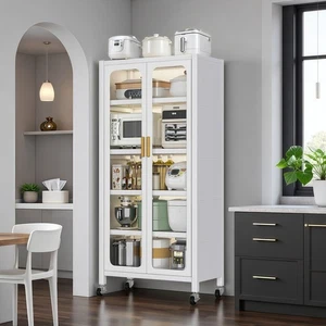 6 Tier Kitchen Pantry Storage Cabinet Metal Display Cabinet w/Adjustable Shelves - Picture 1 of 10