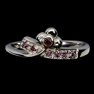 Anillo de plata de ley 925 redondo rodolita granate piedras preciosas naturales joyería talla 7 Foto 1 de 4
