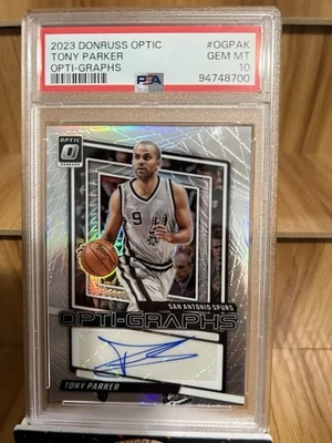 Óptica Tony Parker Opti-graphs Silver Prizm Auto PSA 10 espuelas autógrafas 2023-24 Foto 1 de 2
