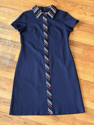 Vestido Vintage MOD Bleeker Street Azul Marino Rojo/Blanco Detalles-años 60-Talla 10-Go Foto 1 de 4