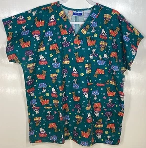 Scrub Top womens size L large Dogs On Beds and In Bags groomer vet tech nurses - Picture 1 of 3