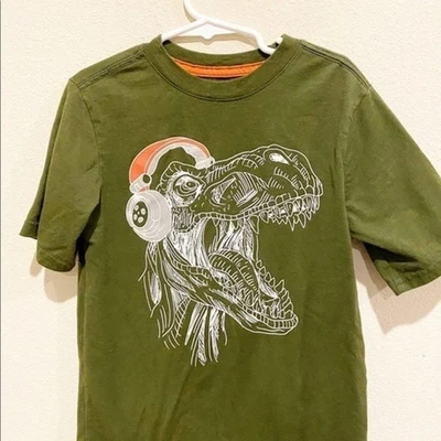 Wonder Nation Boys Small Graphic T-Shirt Dinosaur Headphones Olive Green - Image 1 of 3