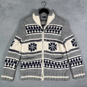 Vintage Gap Hand Knit Wool Sweater Men's Large Snowflake Very Heavy Full Zip - Picture 1 of 11