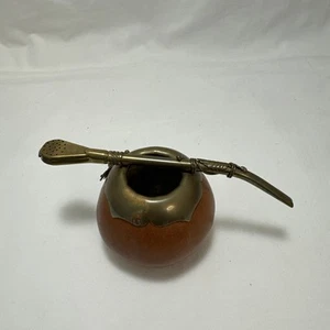 Vintage Antique Industria Argentina Cup & Bombilla Filter Drinking Straw - Picture 1 of 12
