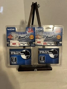 NEW Brother P-Touch TZ-335 12mm 1/2" White Print on Black Tape X2 Unopened T-1 - Picture 1 of 5