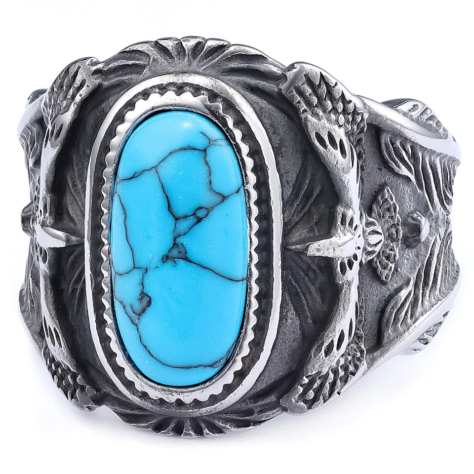 Engagement Ring Stainless Steel Men's Ring Birthday Gift Turquoise Foto 1 de 1