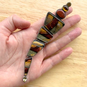 Vintage HUGE Artisan Dichroic Glass Pendant Brooch Sterling Silver + Gemstones - Picture 1 of 7