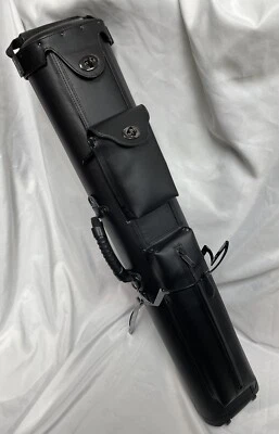 J&J Black Vinyl Rolling Stand Cue Case 4x8 4 Butt 8 Shaft Wheels & Stand