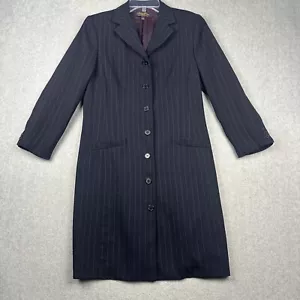 Brooks Brothers Overcoat Womens 10P Blue Topcoat Pinstripe Long Blazer USA Made - Picture 1 of 10