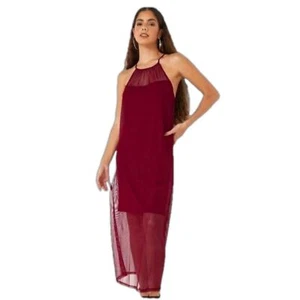 DKNY rotes Netz Maxi Schlupf Kleid M formell Cocktail Hochzeit Boho Y2K Party Urlaub - Bild 1 von 9