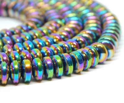 85stk Hematite Perlen 6x2,5mm Rainbow Flach Runde Schmuckstein Metallische M403 - Bild 1 von 4